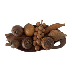 Vintage Alii Woods Honolulu Handcrafted Wooden Tray With 9 Exotic Fruits